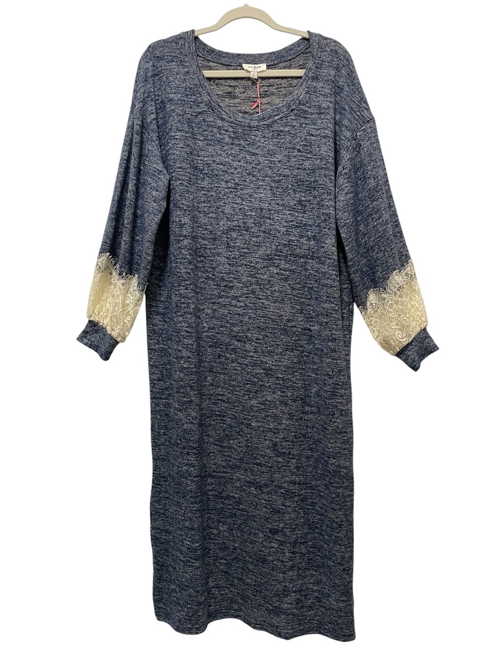 Umgee Sleepwear Marled Navy Knit Long Length Nightgown Loungewear Comfy Size M